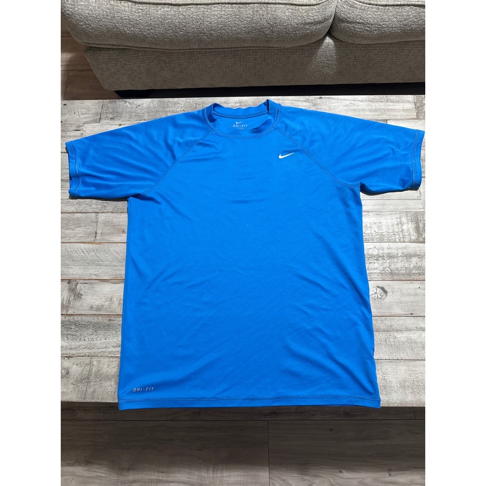 Nike Dri-FIT Mens Blue Short Sleeve Training Shirt Medium Raglan Swoosh Logo